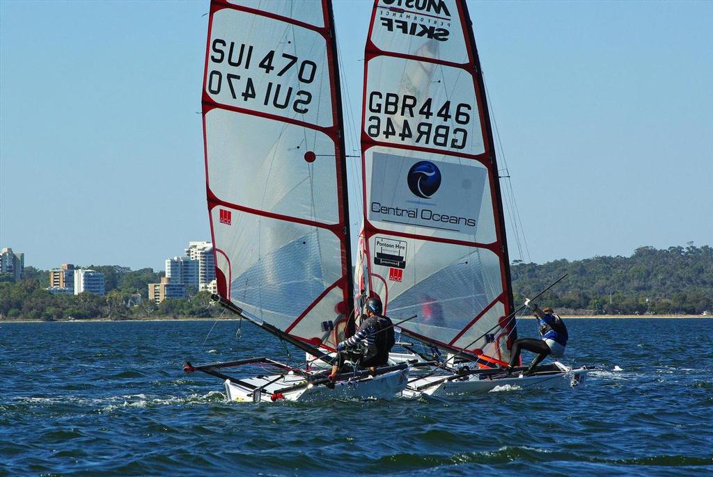 Ben Clegg in front of Nicolas Duchoud  ©  Rick Steuart / Perth Sailing Photography http://perthsailingphotography.weebly.com/